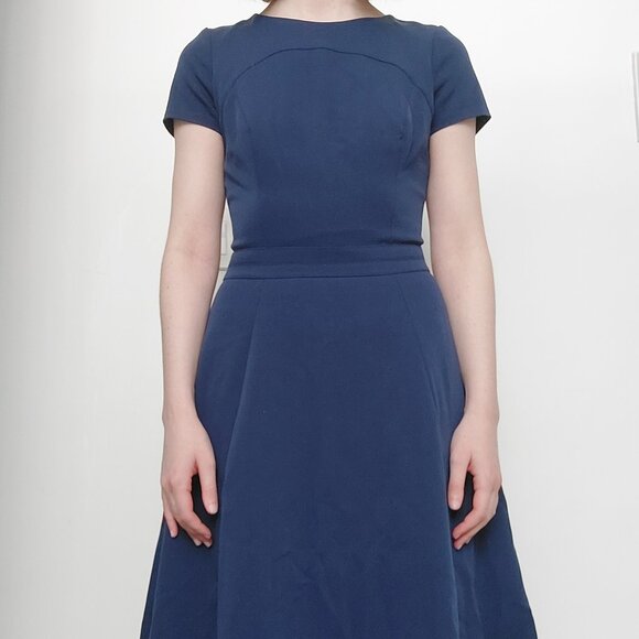 Navy blue short sleeve princess seamed knee-length dress - Picture 1 of 4